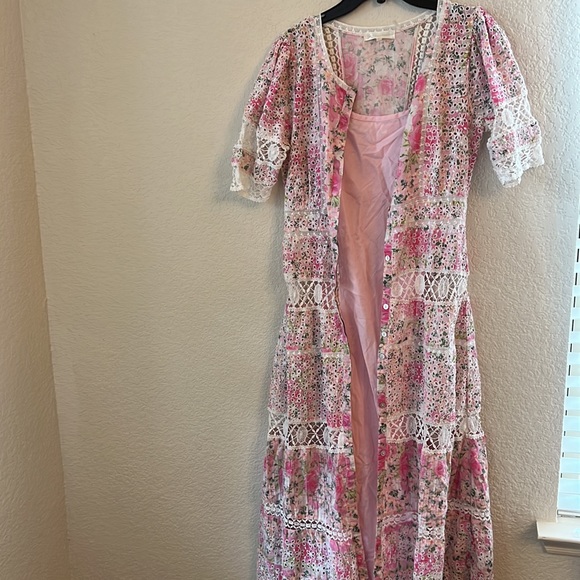 LoveShackFancy Pink Magenta Floral Eyelet Carlie Victorian Midi Dress - Picture 9 of 10